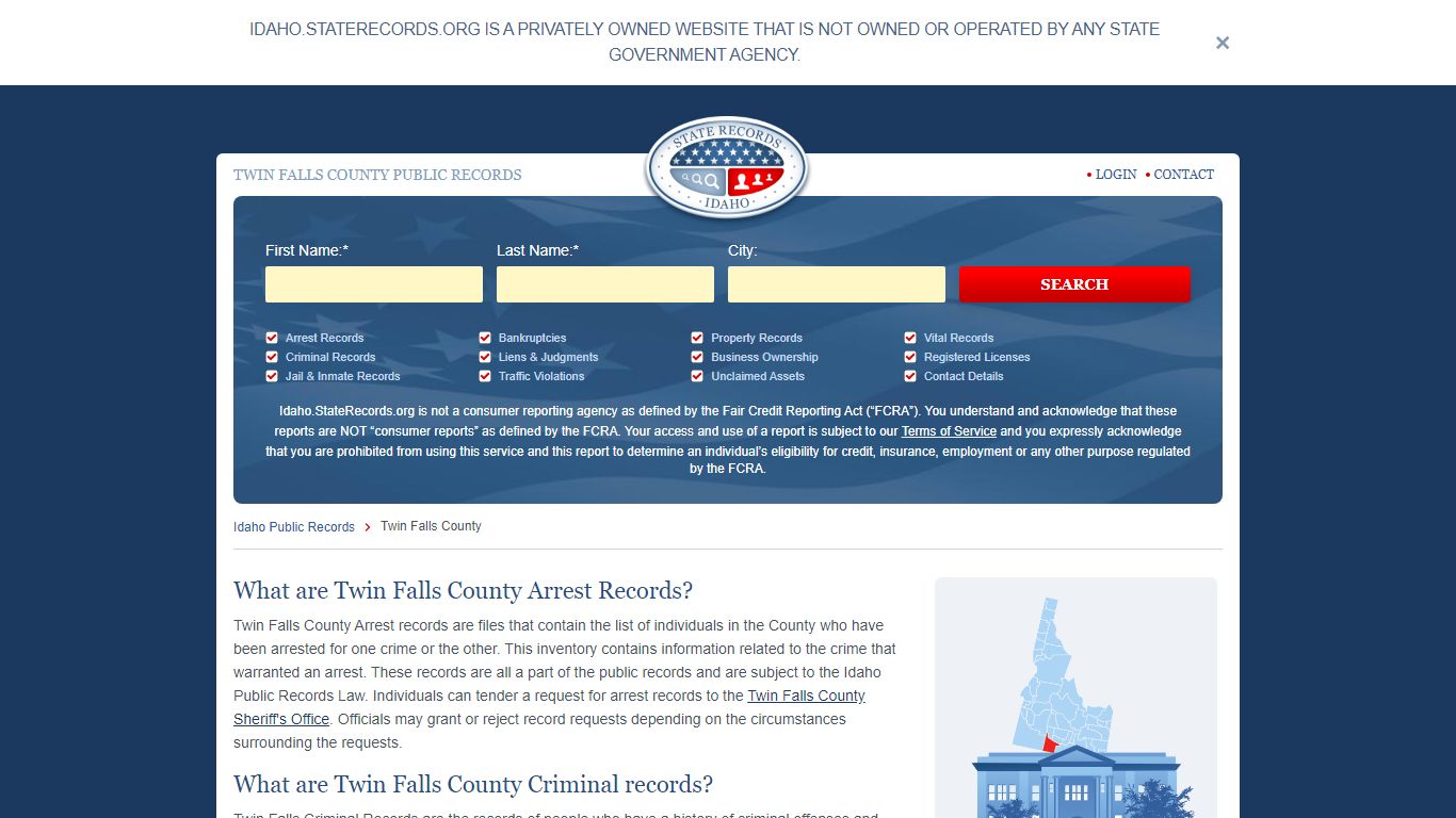 Twin Falls County Arrest, Court, and Public Records | StateRecords.org