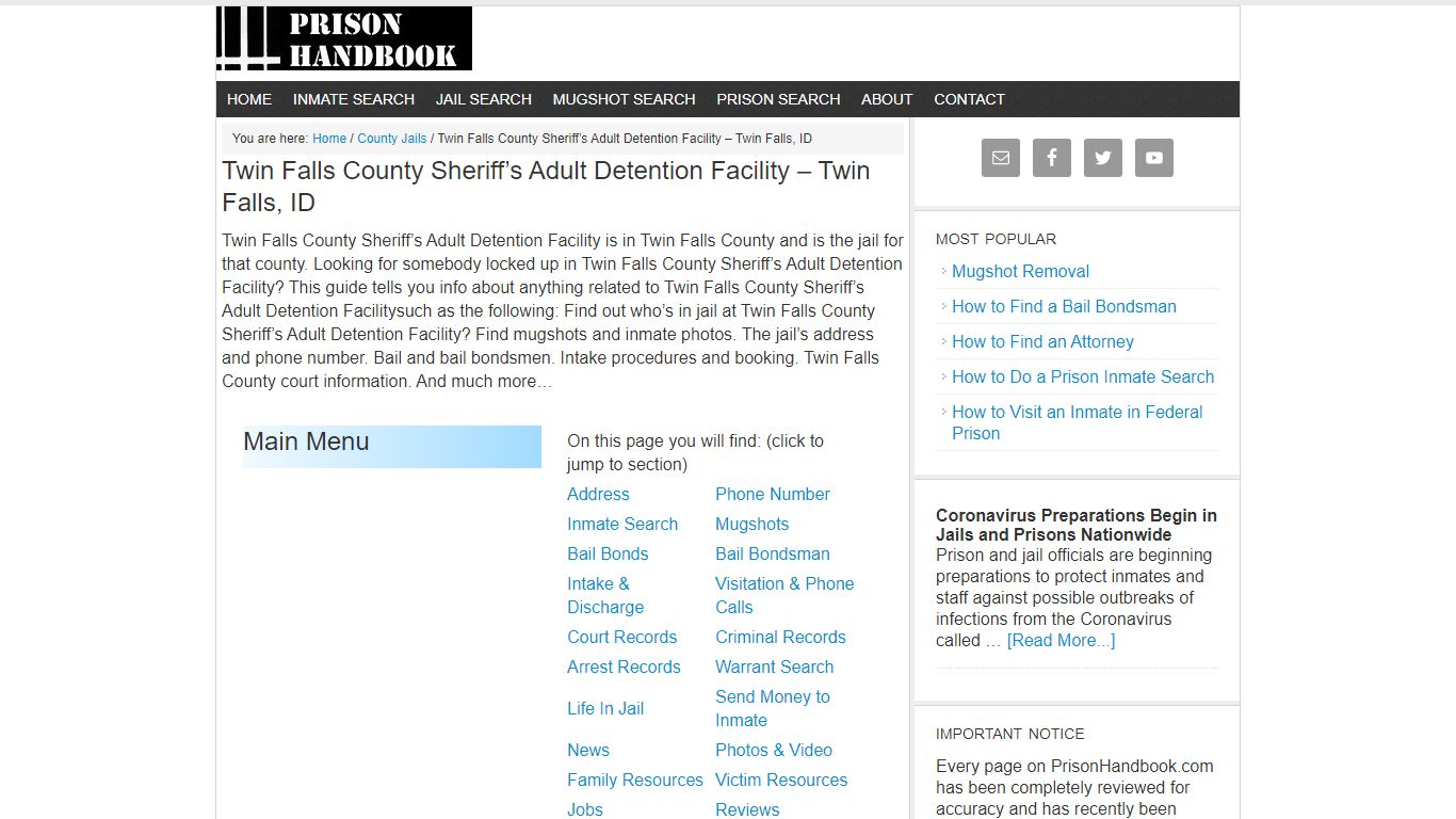 Twin Falls County Sheriff’s Adult Detention Facility - Prison Handbook